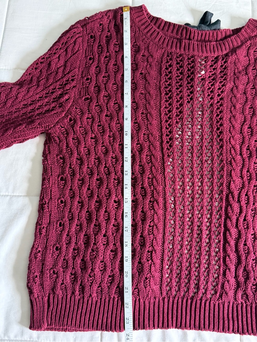 Womens Open-Back Cable Knit Burgundy Cardigan - XL - Picture 2 of 7